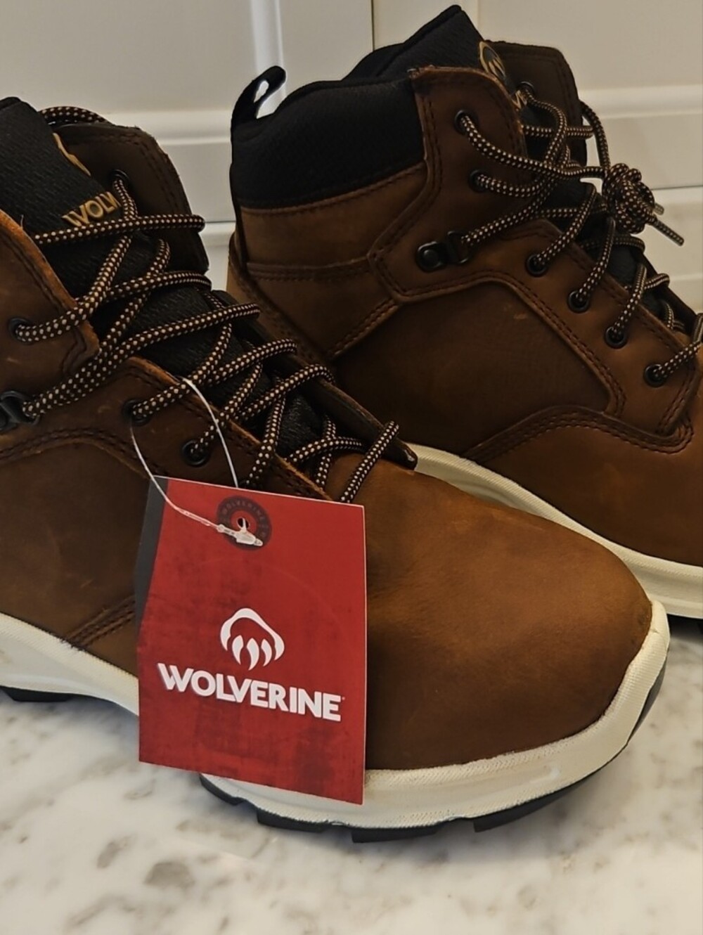 Wolverine Shiftplus MID LX Brown Leather Lace-Up Work Boots with White Midsole